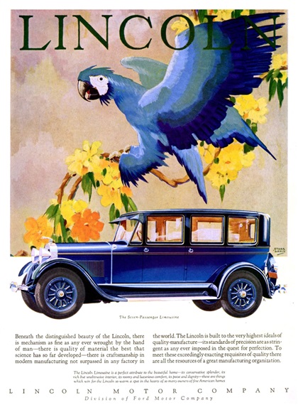 Lincoln Ad (October, 1928): Seven-Passenger Limousine - Illustrated by Stark Davis