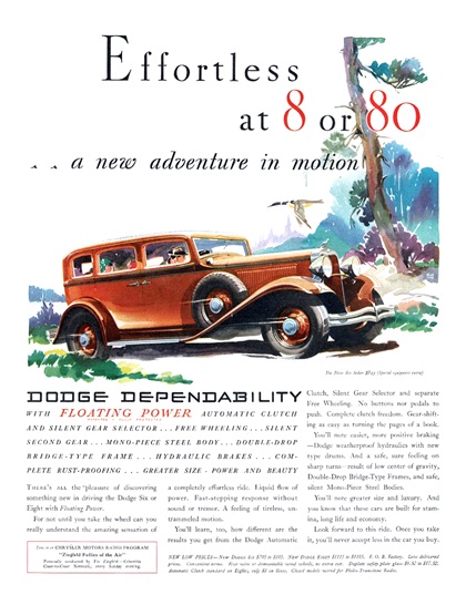 Dodge Six Sedan Ad (April, 1932) - Illustrated by Fred Cole