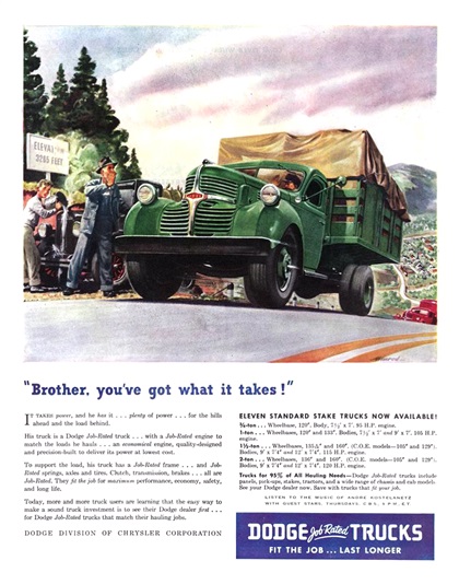 Dodge Trucks Ad (April, 1946): "Brother, you've got what it takes!"