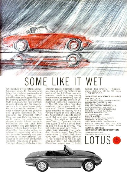 Lotus Elan Roadster Ad (1964) - Some like it wet