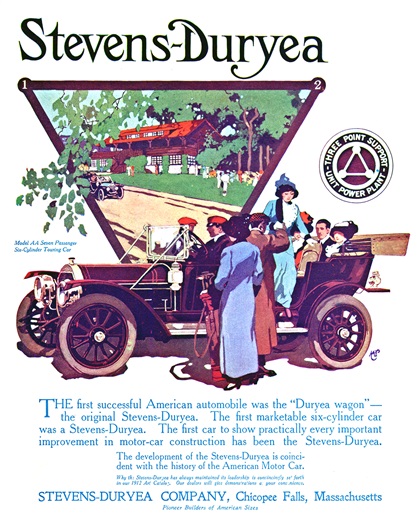 Stevens-Duryea Model AA Seven Passenger Six-cylinder Touring Car Ad (February, 1912)