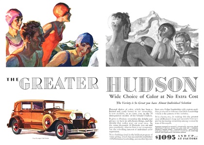 The Greater Hudson Five-Passenger Club Sedan Ad (June, 1929): Illustrated by Karl Godwin