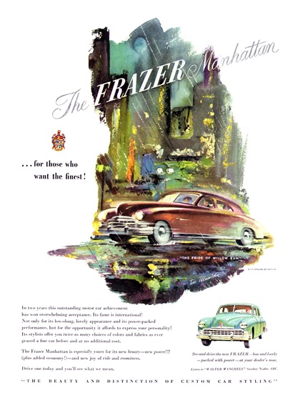 1949 Frazer Manhattan Ad (February, 1949): Illustrated by Tom Warwick