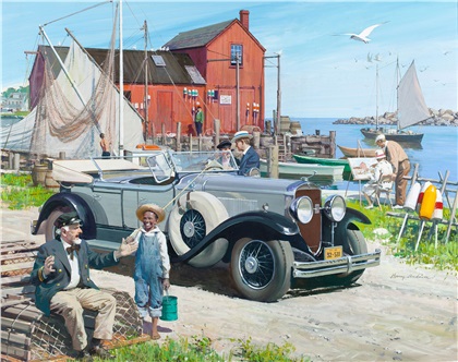 1929 Cadillac Sport Phaeton: Weathered wharves - Illustrated by Harry Anderson