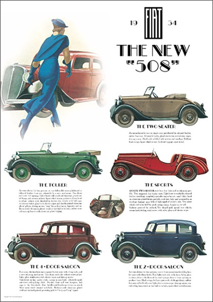 Fiat 508 (1934): Art Deco Poster by Marcello Dudovich