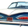 Chevrolet Impala Sport Coupe, 1959 - Особенно эффектно Impala выглядела в двухцветной окраске. Как всегда, художники Харли Эрла предлагали потребителю огромное количество цветовых сочетаний, но сочетание с белым выглядело особенно нарядно и эффектно и пользовалось наибольшим спросом. Окрашенная в белый цвет крыша усиливала образ наполненного ветром паруса