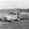Portland, Ore. Mar. 3rd, 1950 - Moulton Taylor, and his Aerocar, just prior to a 'jump' from Centralia to Chehalis in one of his recent experimental fly-runs.