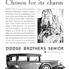 Dodge Senior Sedan Ad (May, 1929): Chosen for its charm - Illustrated by John Gannam