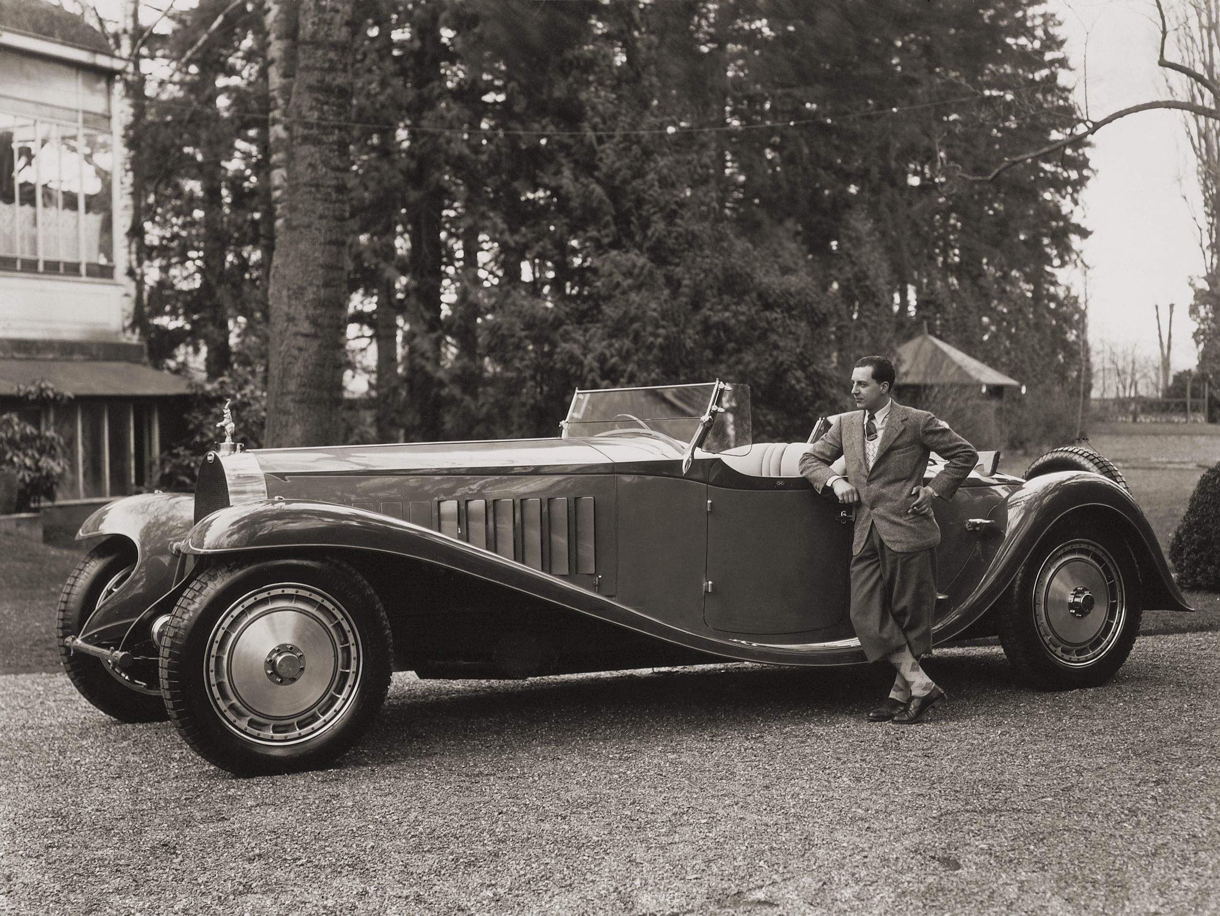 Jean Bugatti with the Bugatti Type 41 Roadster Esders, 1932