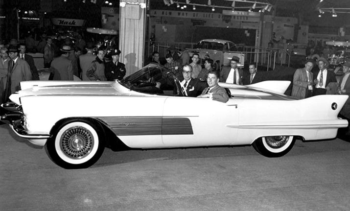 Behind the wheel of the experimental Cadillac La Espada two-seat convertible is actor Ronald Regan. Before he was the 33rd governor of California and 40th President of the United States, Regan served as Grand Marshal during 1954 Chicago Auto Show.