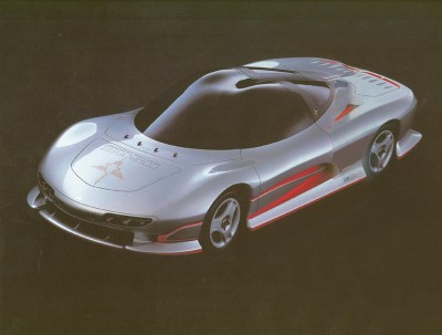The bubble-top shape of the 1989 Mitsubishi HSR concept car was meant to predict a look when highway speed limits are 200 mph.
