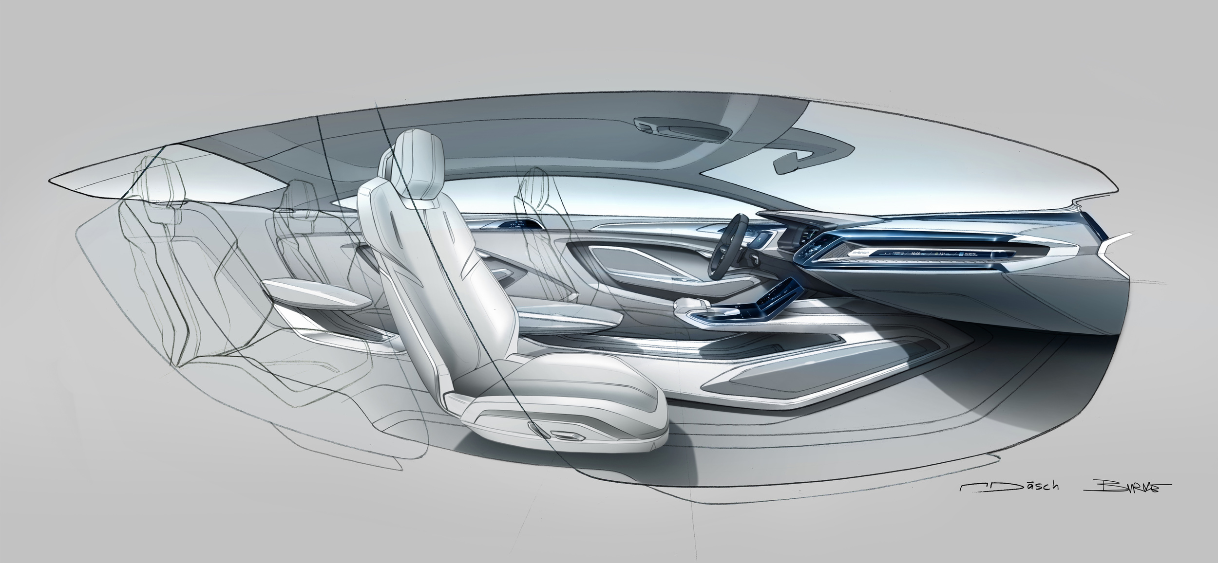 Audi E-Tron Sportback Concept, 2017 - Interior Design Sketch