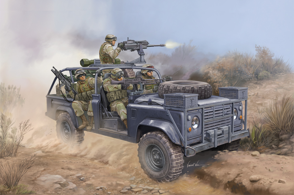 Land Rover Defender RSOV (Ranger Special Operations Vehicle) - Illustration: Vincent Wai - HobbyBoss Model Boxart