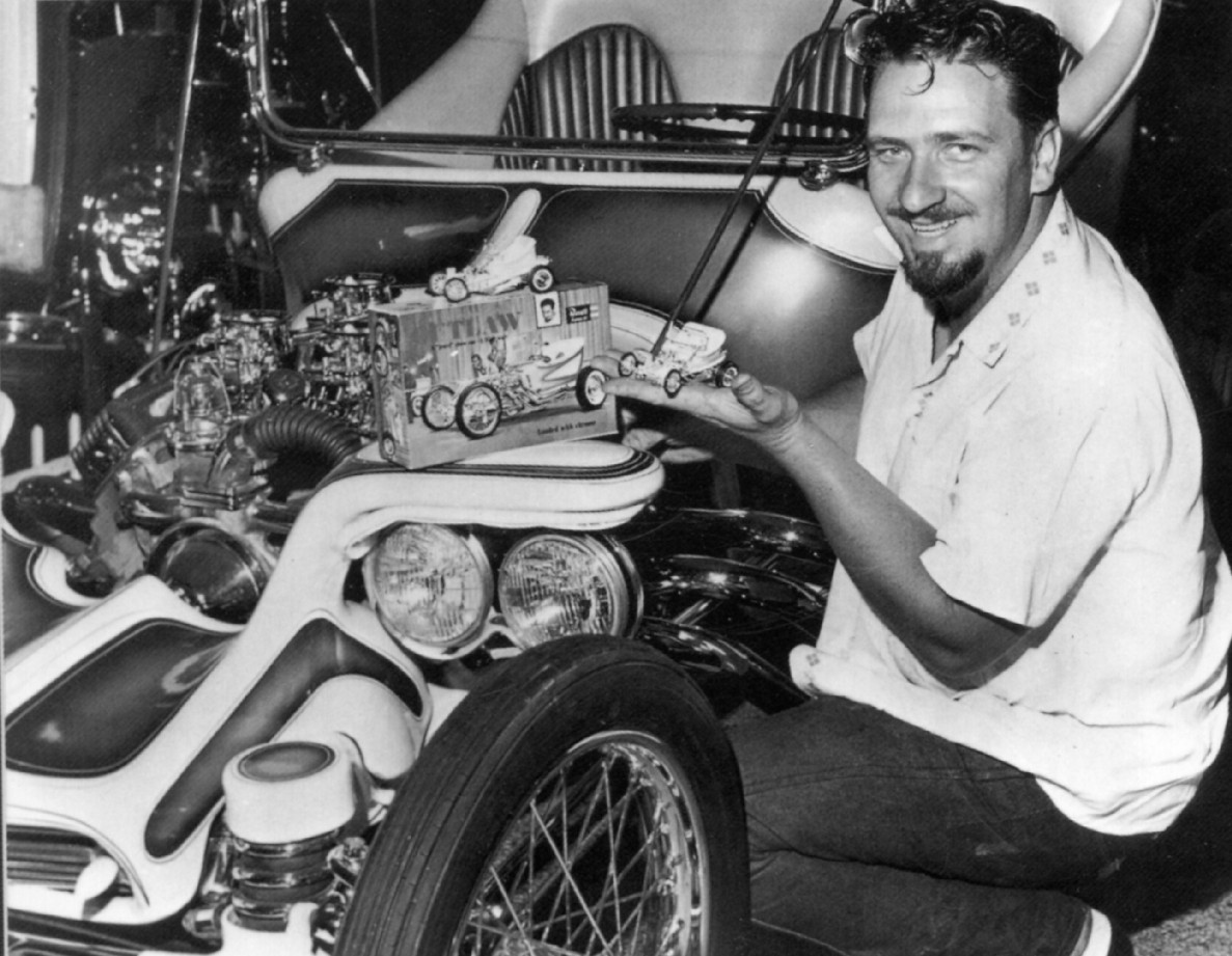 Big Daddy Roth showing off the model kit of his - astromonster
