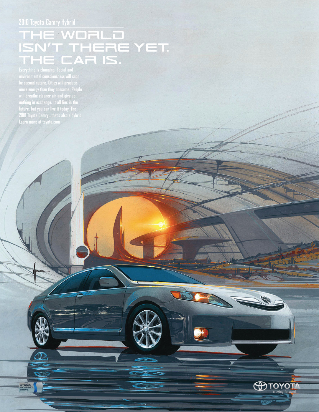 Toyota Camry Hybrid (2010): The world isn't there yet. The car is. - Illustration by Syd Mead