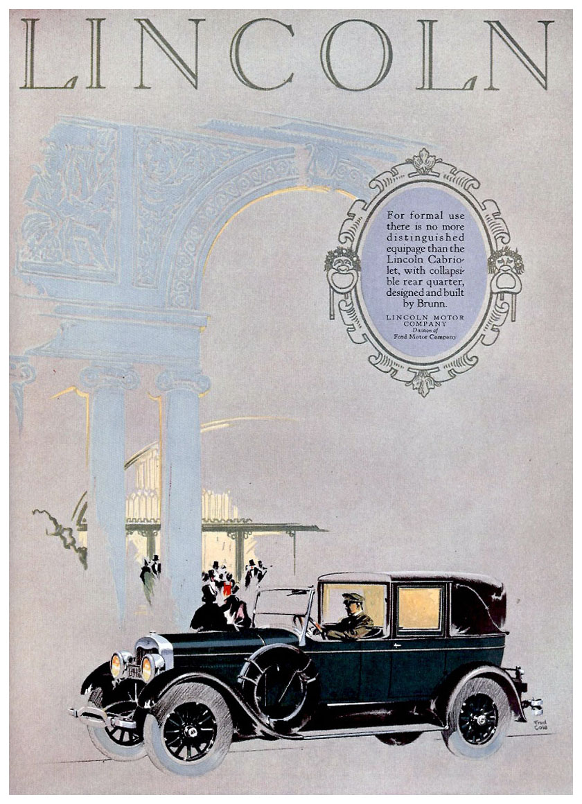 Lincoln Ad (January, 1926): Cabriolet by Brunn - Illustrated by Fred Cole