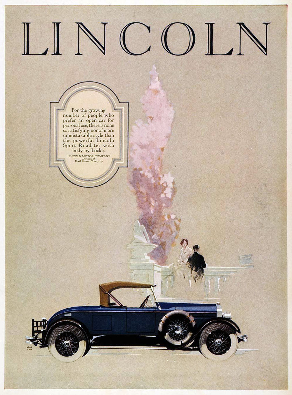 Lincoln Ad (July, 1926): Sport Roadster by Locke - Illustrated by Fred Cole