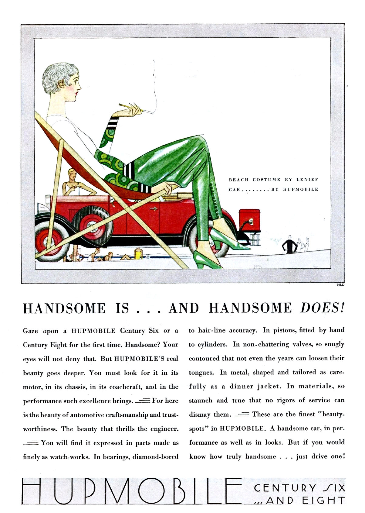 Hupmobile Advertising Art by Bernard Boutet de Monvel (June-July, 1929): Beach Costume by Lenief - Car... by Hupmobile