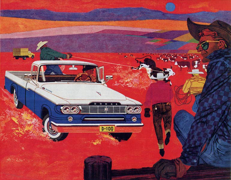 Dodge Trucks Advertising Art by Charles Wysocki (February, 1960) - Dodge corrals big savings