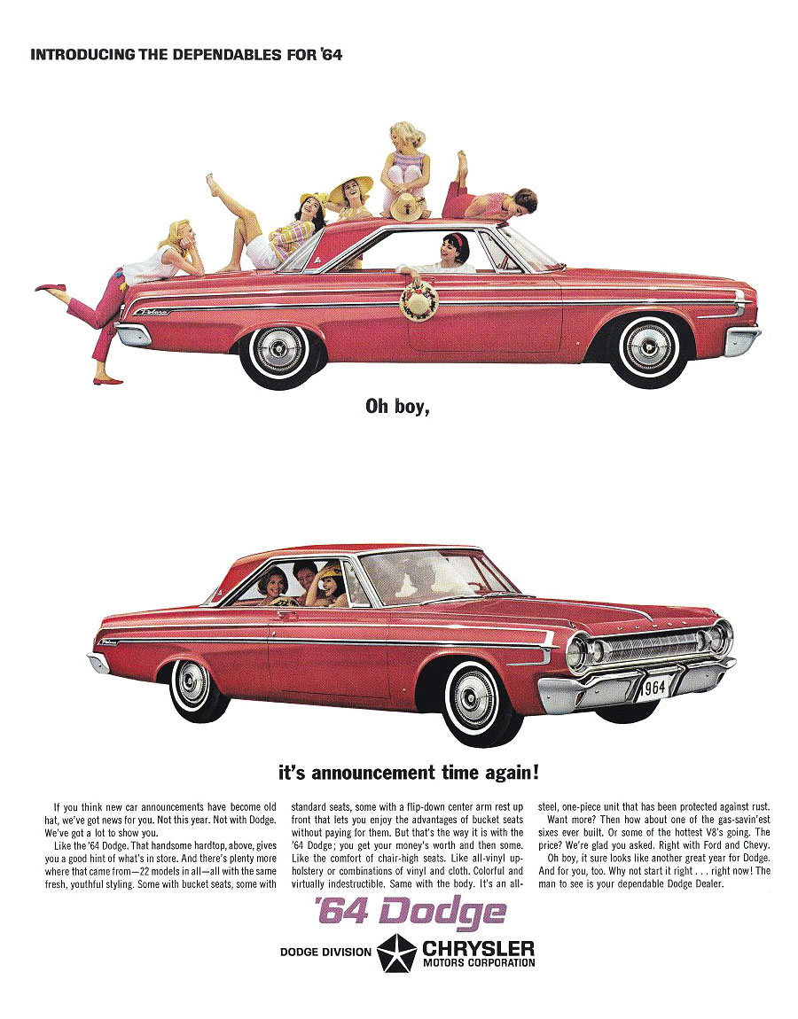 Dodge Polara Ad (1964): Introducing the dependables for '64 - Oh boy, it's announcement time again!