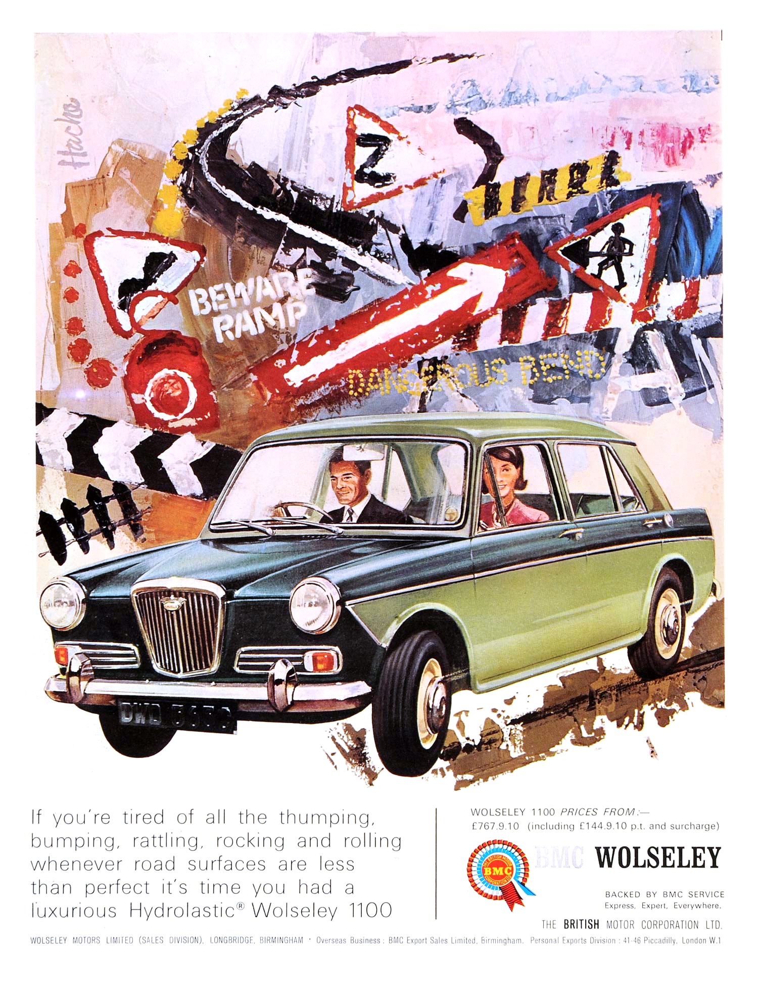 BMC Wolseley 1100 Advertising (1967): Illustrated by Hache