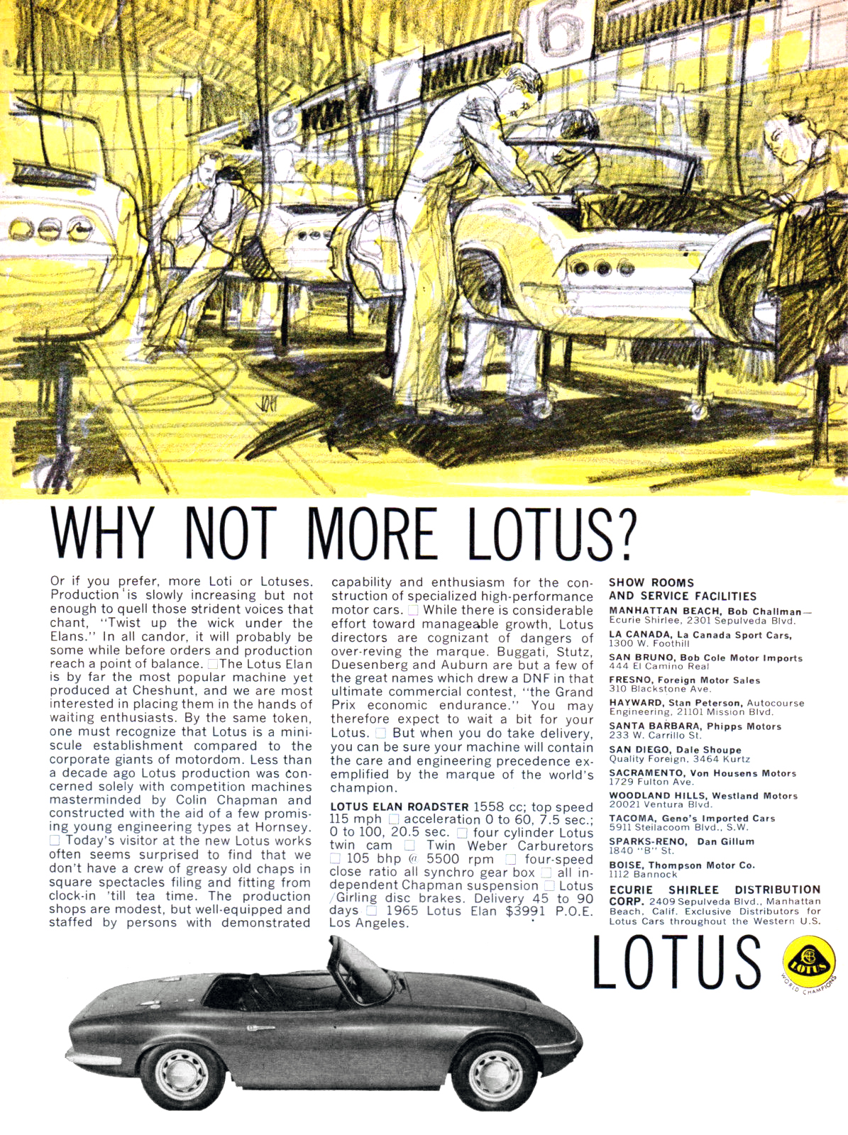 Lotus Elan Roadster Ad (1964) - Why not more Lotus?