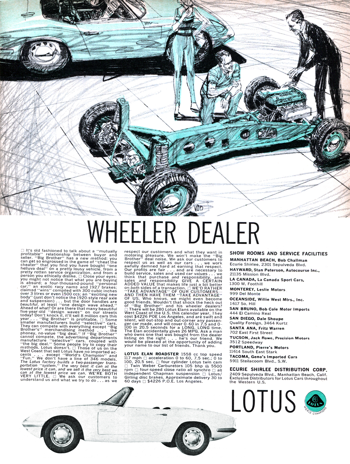 Lotus Elan Roadster Ad (March, 1965) - Wheeler Dealer