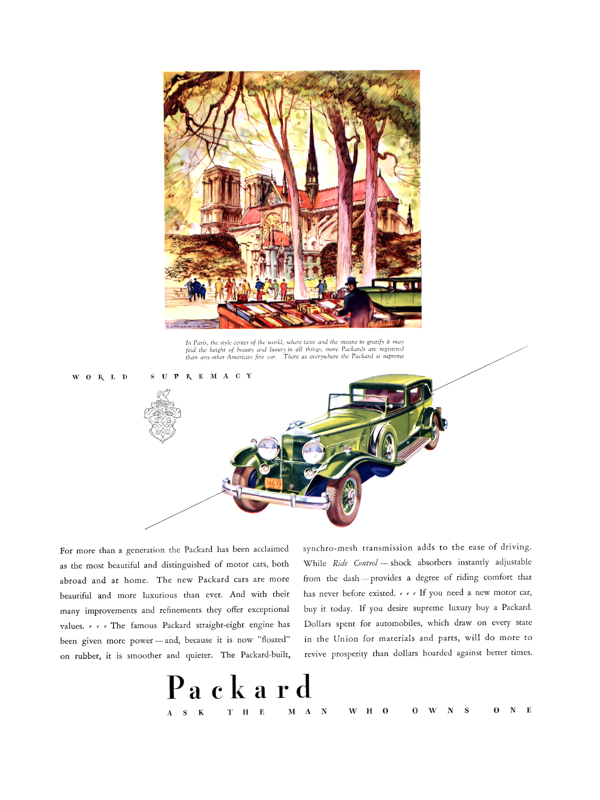 Packard Eight Town Car Ad (December, 1931): Paris, France