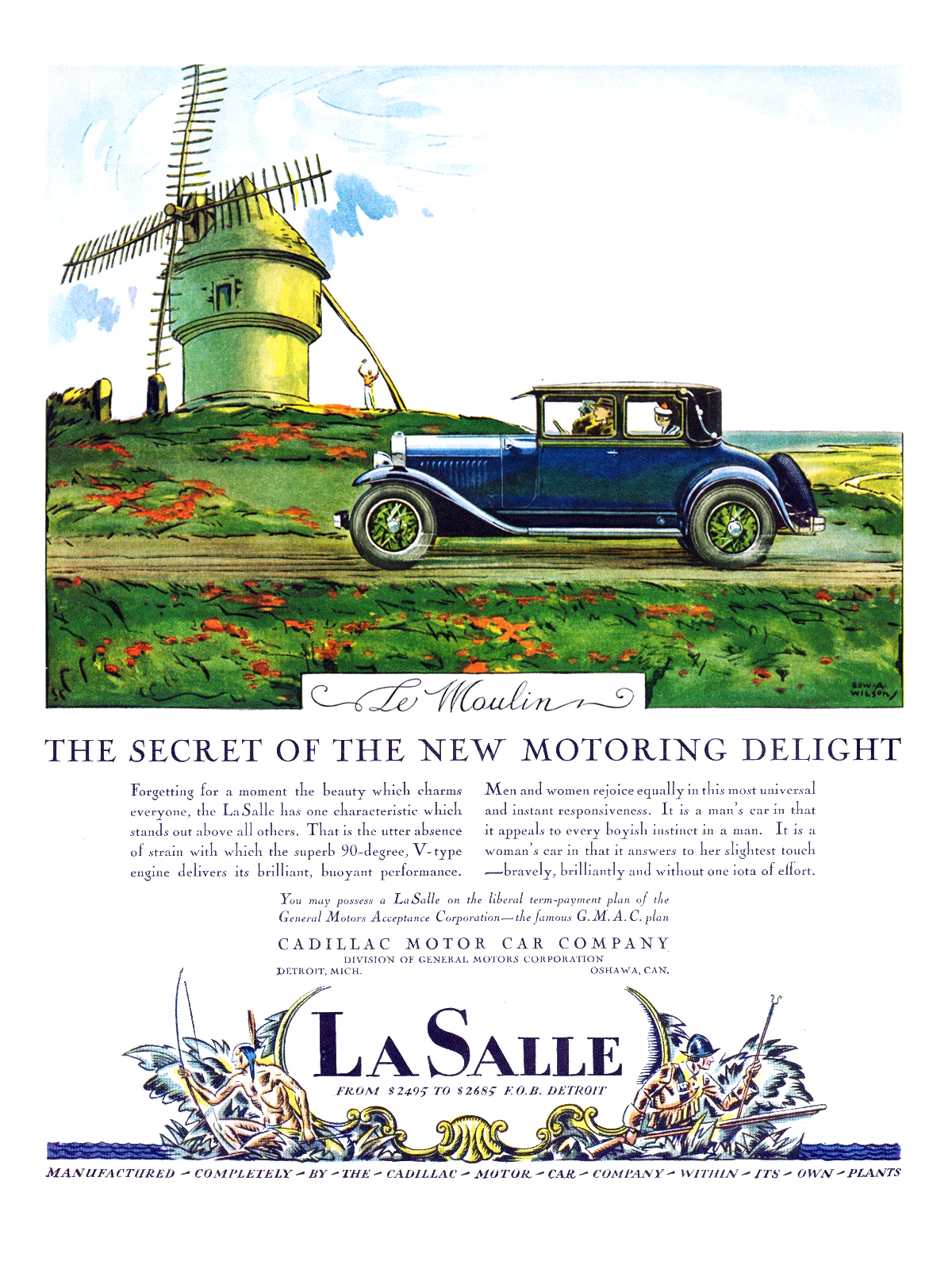 Cadillac/LaSalle Ad (August, 1927): Le Moulin - Illustrated by Edward A. Wilson