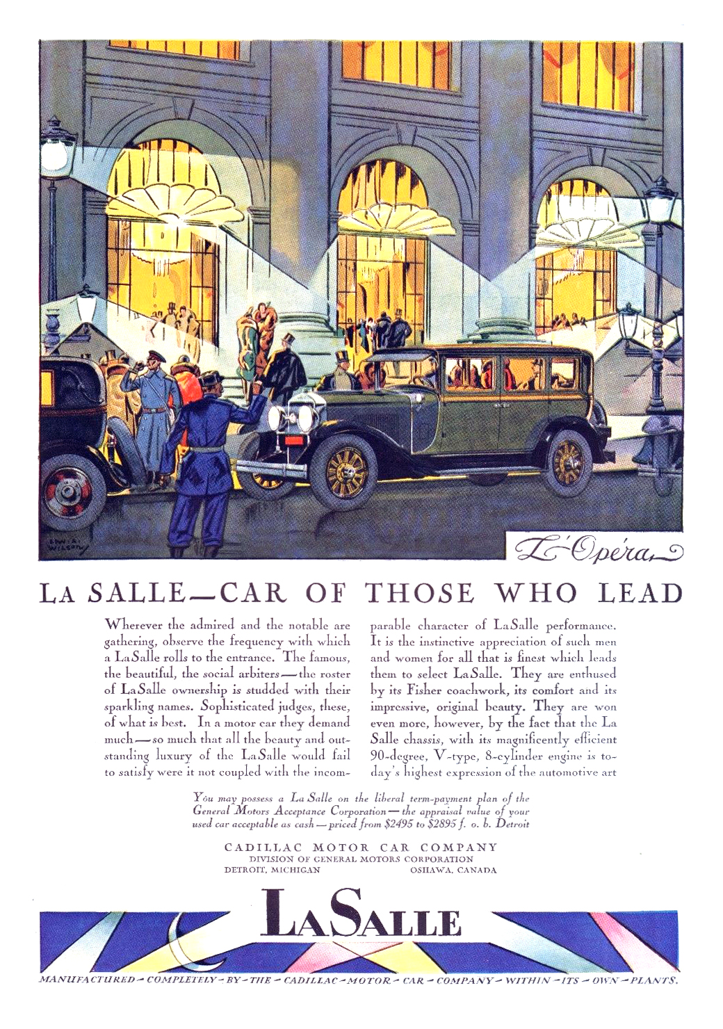 Cadillac/LaSalle Ad (December, 1927): L'Opéra - Illustrated by Edward A. Wilson