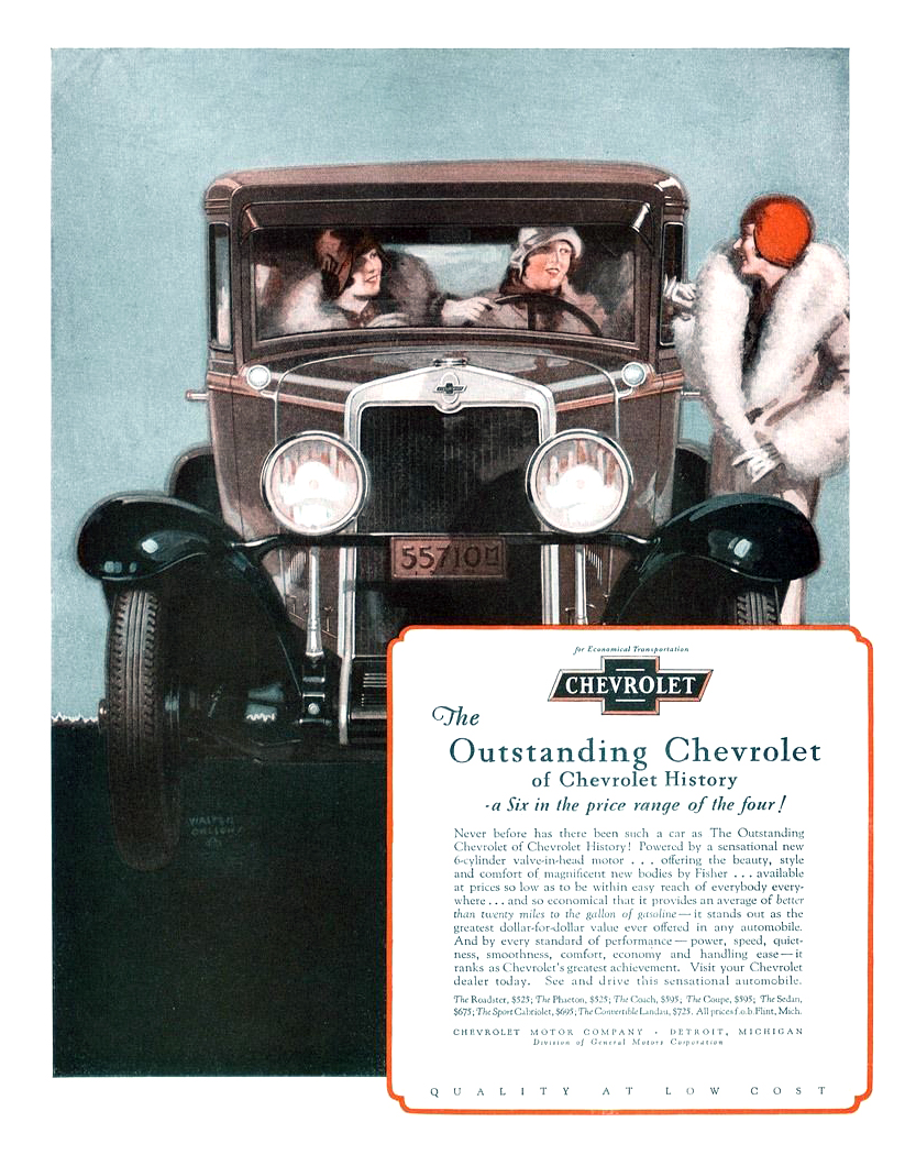 Chevrolet Six Ad (January-February, 1929): Illustrated by Walter Ohlson