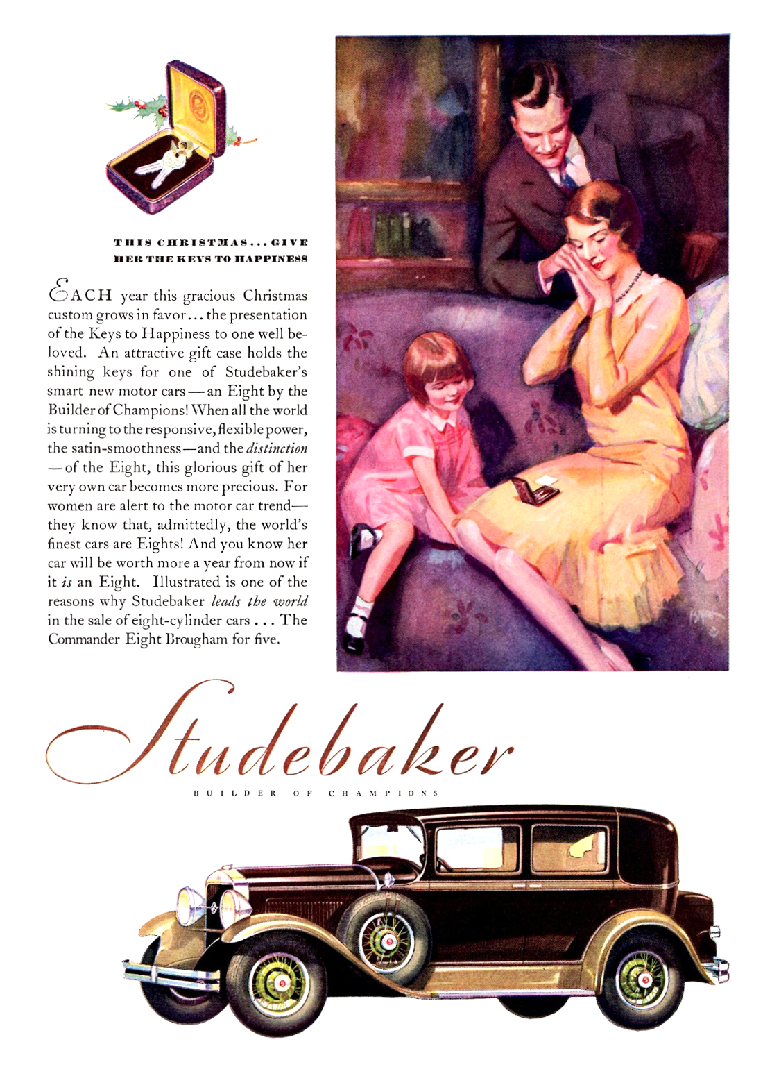 Studebaker Commander Eight Brougham for Five Ad (December, 1929): This Christmas...Give Her the Keys to Happiness