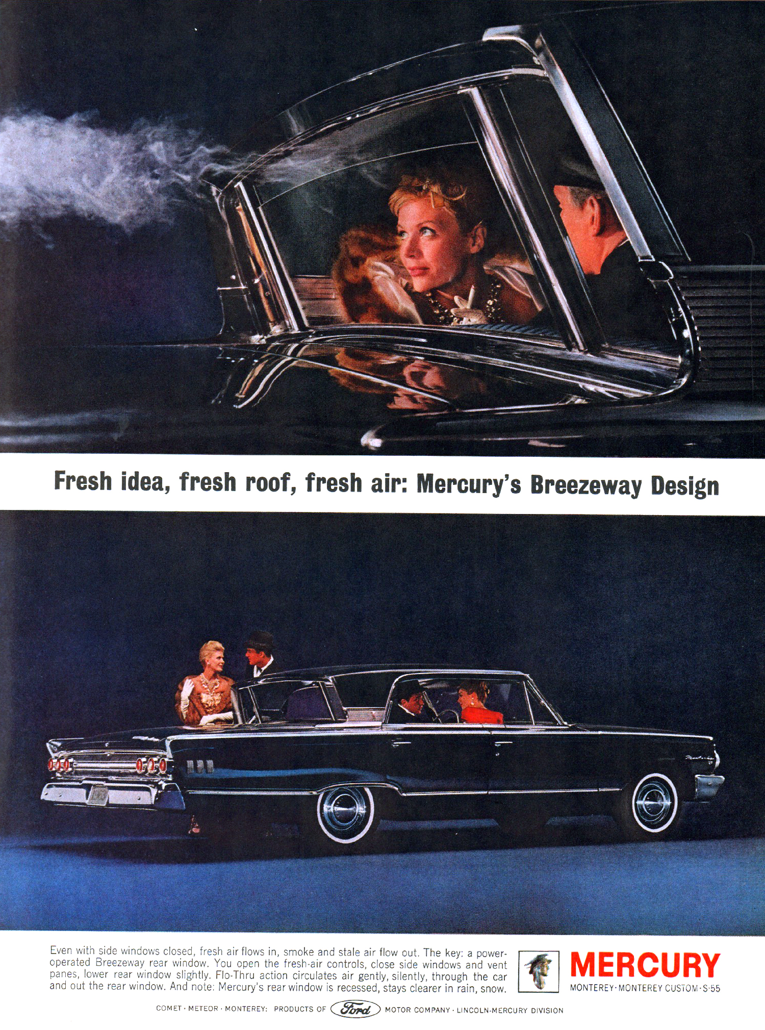 '63 Mercury Monterey Ad (December, 1962 - January, 1963) - Fresh idea, fresh roof, fresh air: Mercury's Breezeway Design