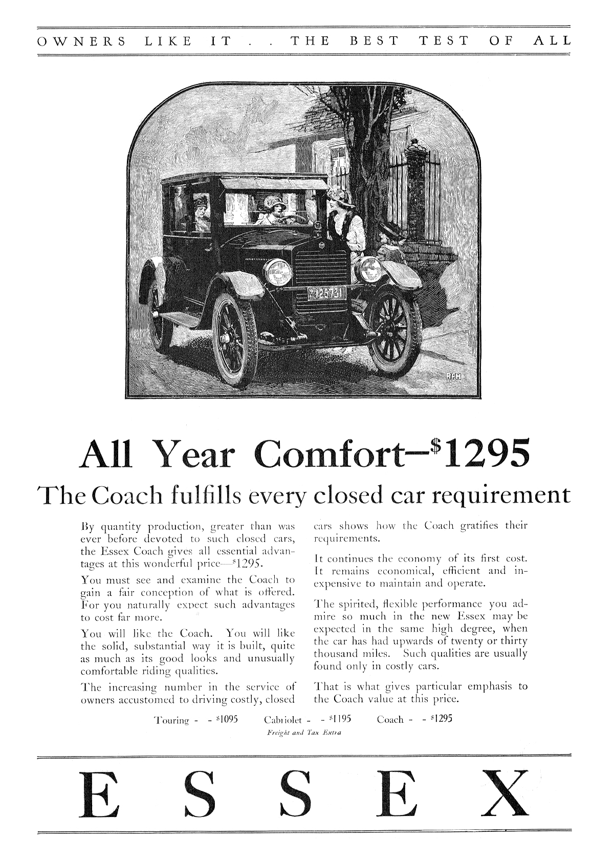 Essex Coach Ad (August, 1922) – Illustrated by Roy Frederic Heinrich – All Year Comfort
