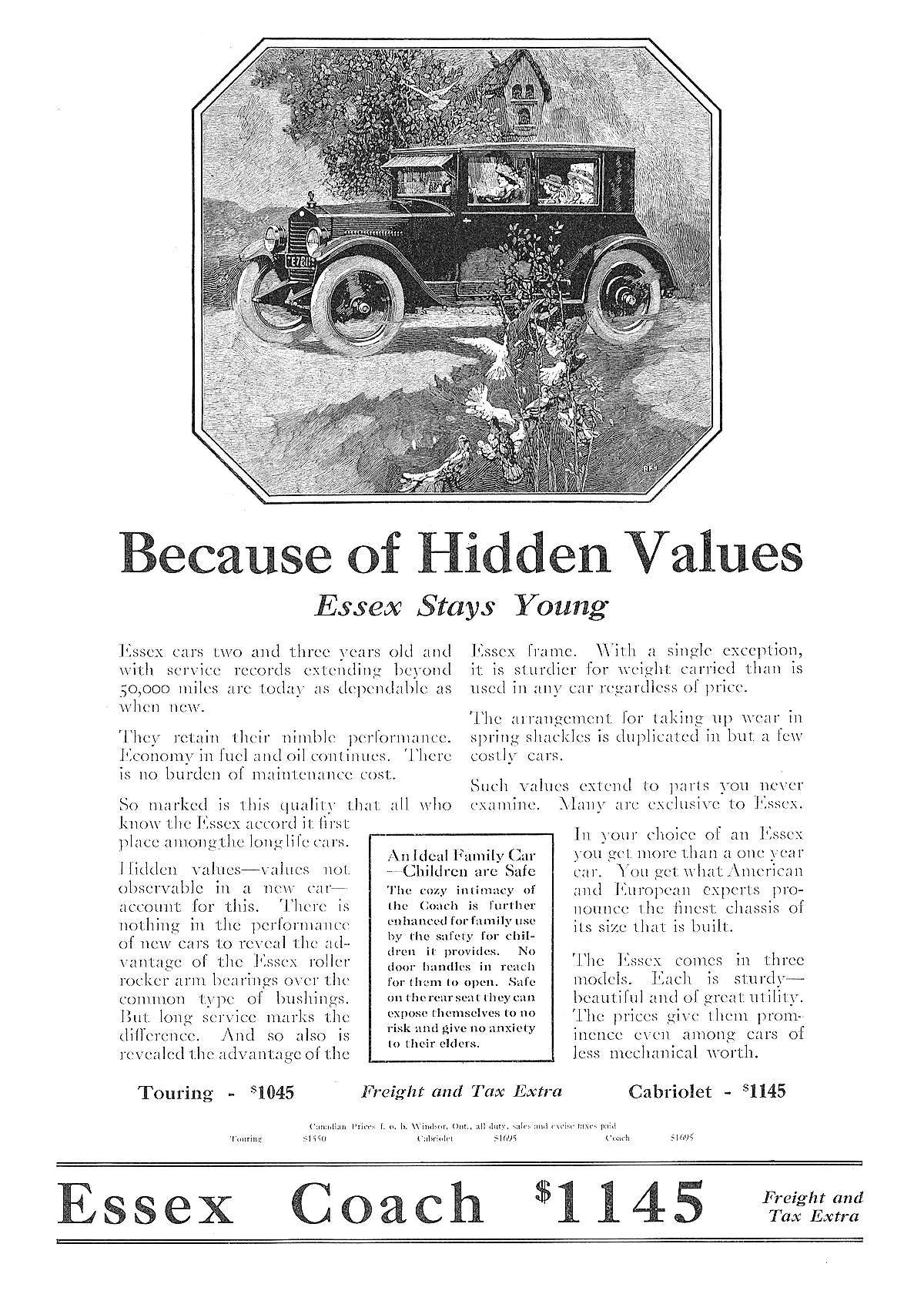 Essex Coach Ad (March-April, 1923) – Illustrated by Roy Frederic Heinrich – Because of Hidden Values