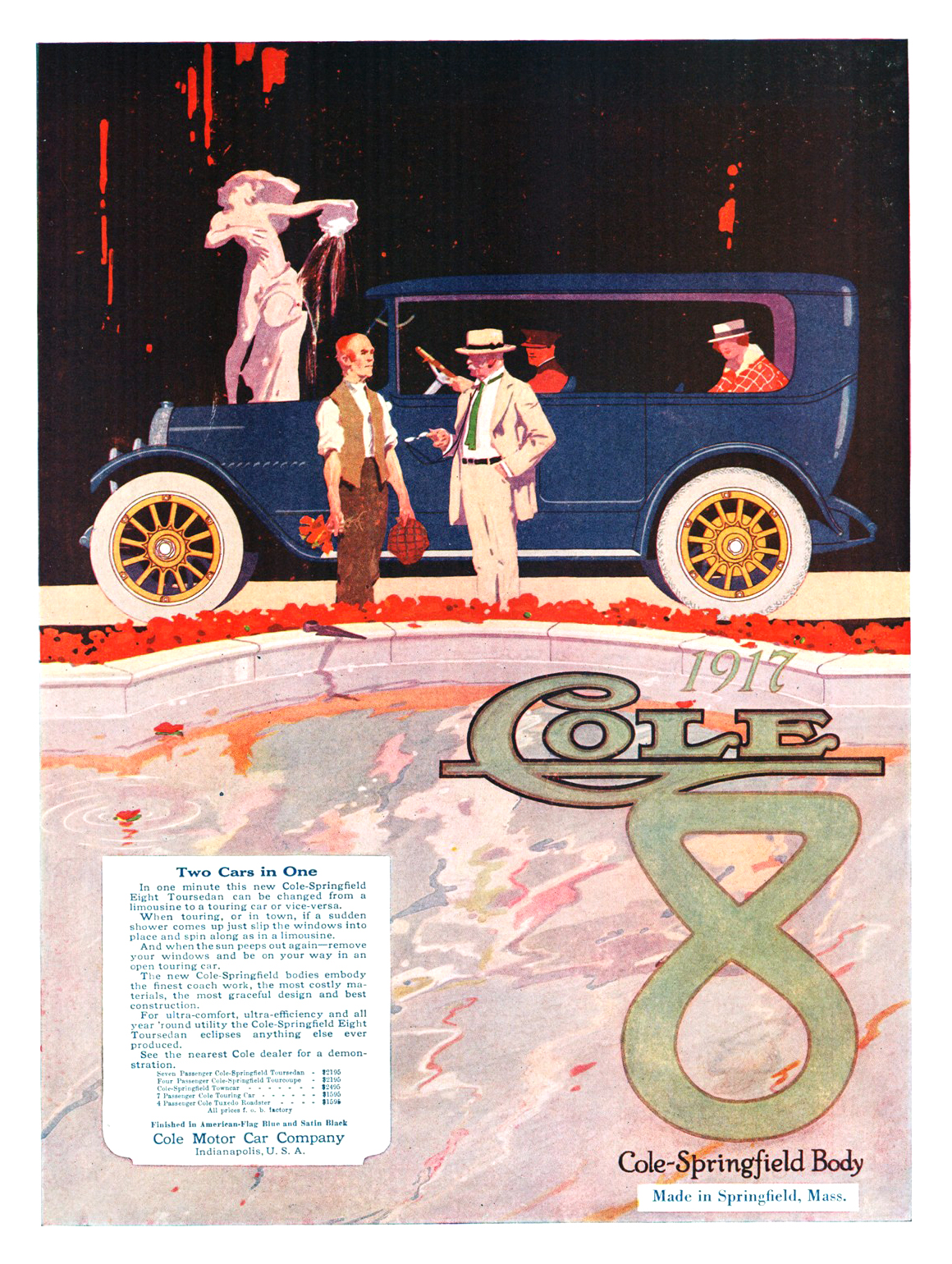 1917 Cole-Springfield Eight Seven-Passenger Toursedan Ad (August, 1916) - Two Cars in One
