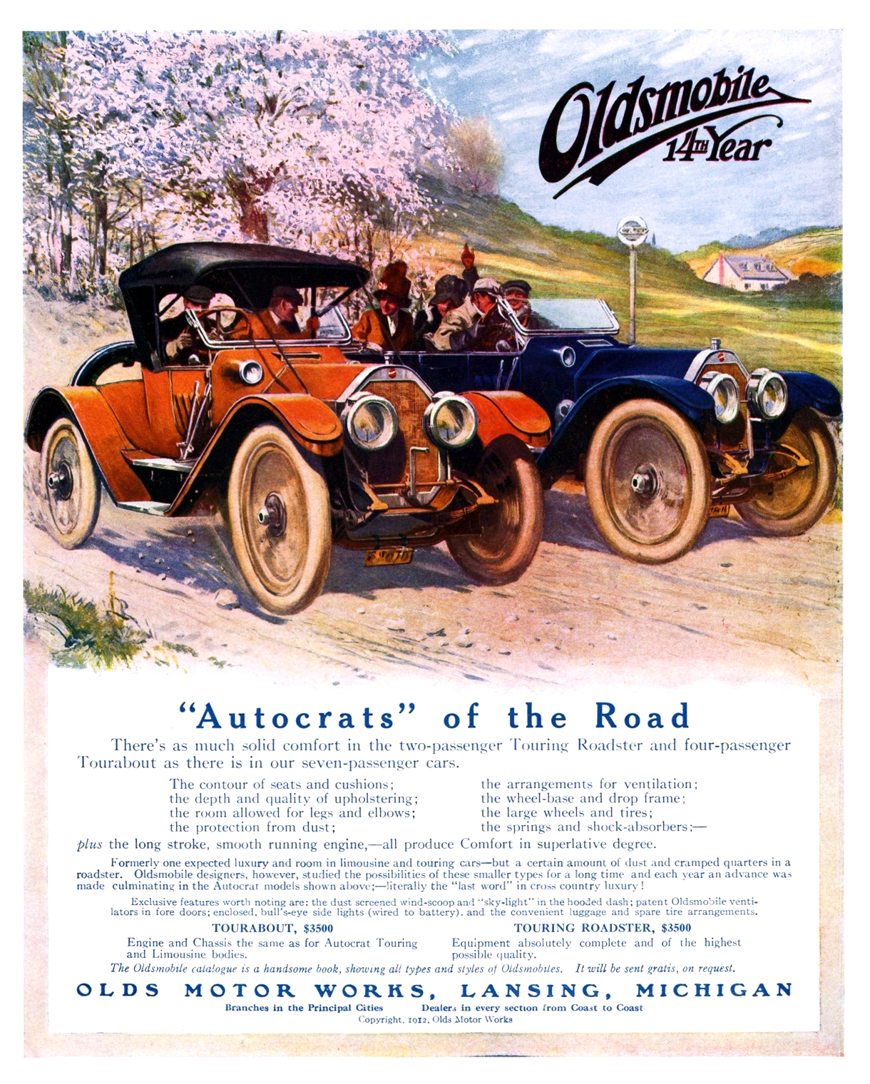 Oldsmobile Autocrat Touring Roadster and Tourabout Ad (March, 1912): 'Autocrats' of the Road
