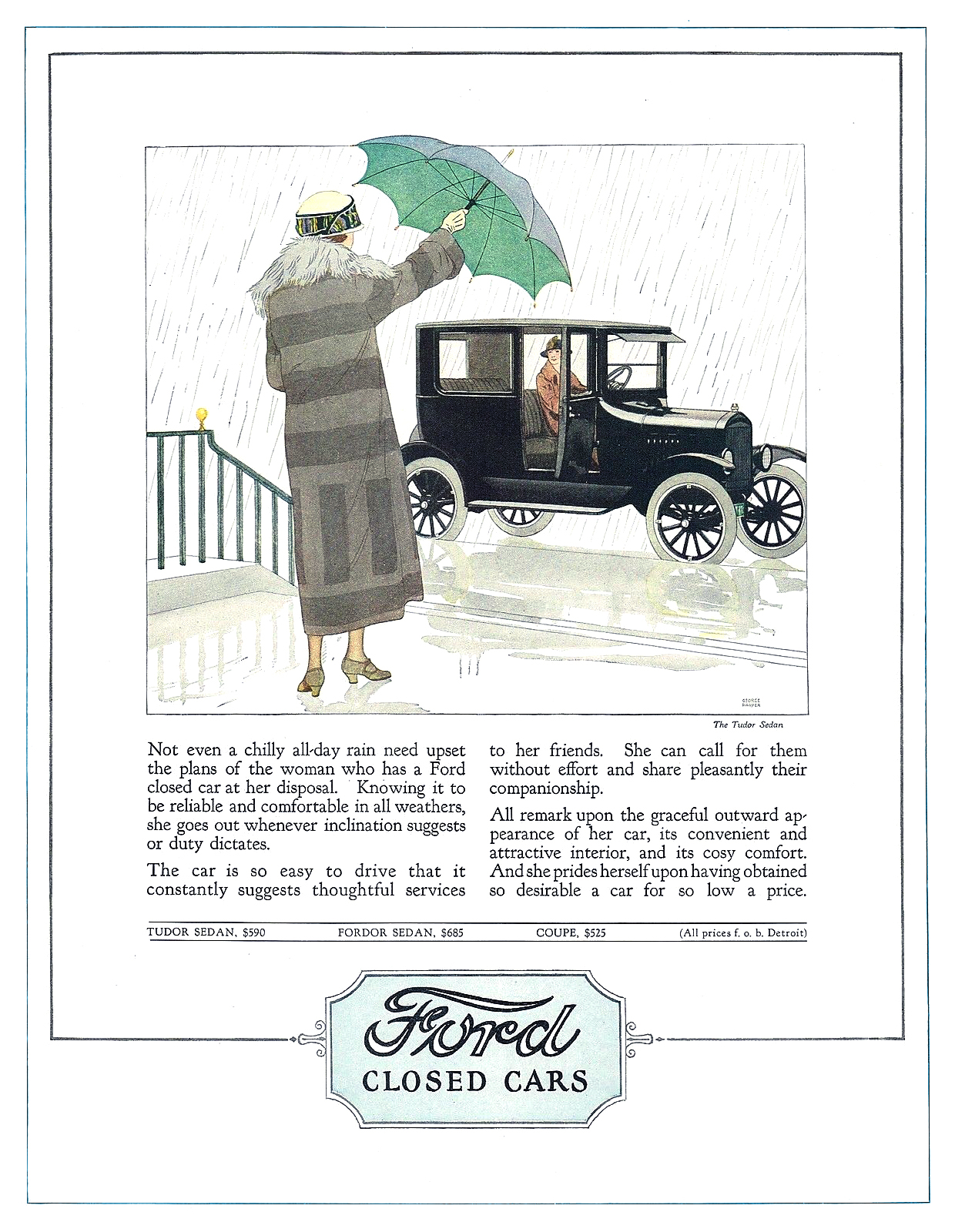 Ford Model T Tudor Sedan Ad (March, 1924) - Illustrated by George Harper