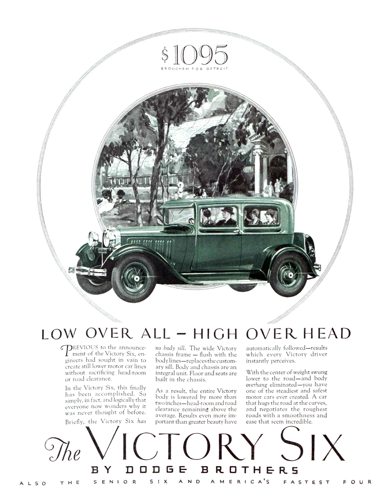 Dodge Brothers Victory Six Brougham Ad (March, 1928): Low over all — high over head