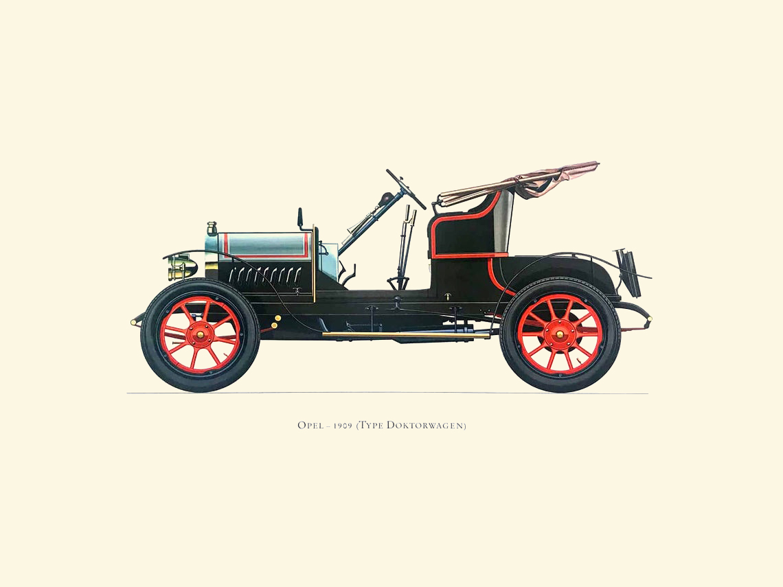 1909 Opel Doktorwagen - Illustrated by Hans A. Muth