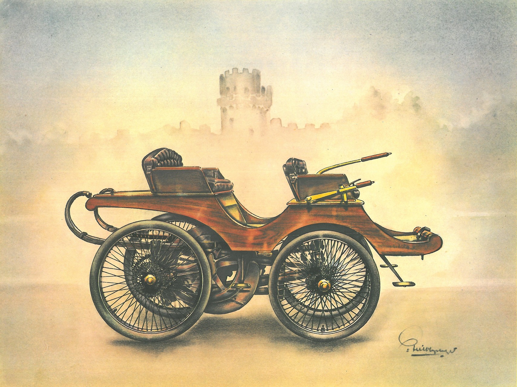 1895 Lanchester Phaeton: Illustrated by Piet Olyslager