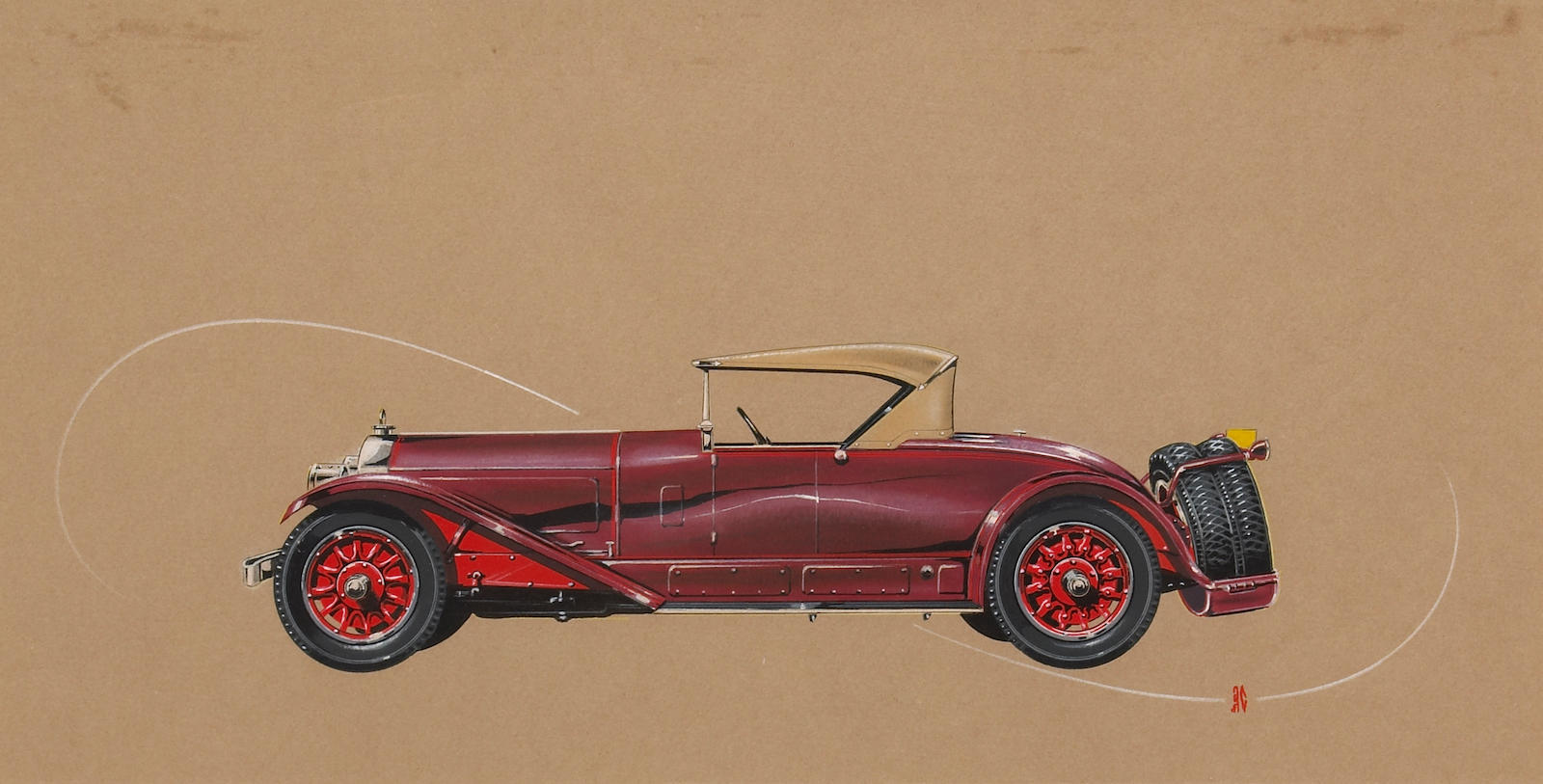 1925 Locomobile Roadster Model 48 — 'Big Red': Artwork by Count Alexis de Sakhnoffsky