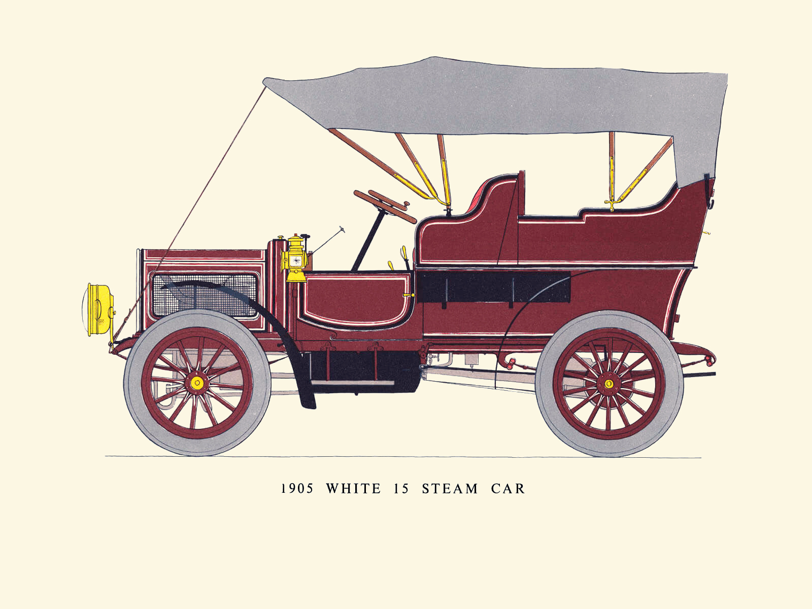 1905 White 15 Steam Car Rear-Entrance Tonneau body by Cann Limited, London, England: Drawn by George Oliver