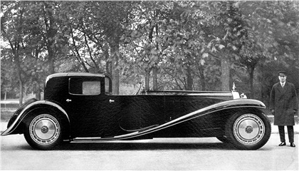 Ettore Bugatti's personal car, the Type 41 Royale Coupe Napoleon with family chauffeur.