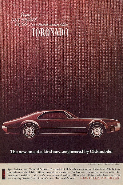 Oldsmobile Toronado, 1966 - The new one-of-a-kind car...engineered by Oldsmobile!