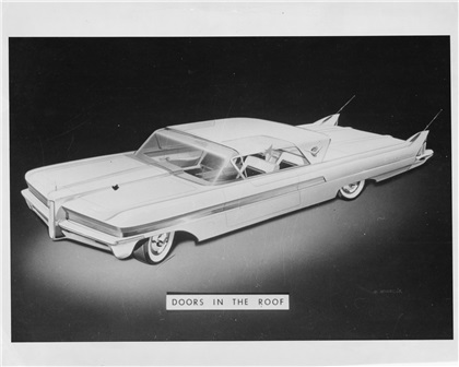 Packard Predictor, 1956 - Showing sliding aluminum roof, door panels, grille, and side strip - Rendering by W. Mihailuk