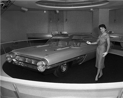Ford La Galaxie - model Marilynn Grithith posing beside the new Ford Dream Car, January 3, 1958 at an auto show at Chicago's Amphitheater