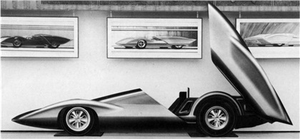Chevrolet Astro I, 1967 - Roy Lonberger was responsible for the design and the three original concept sketches above the airbrush.  Tom Semple did the airbrush rendering for a management presentation.