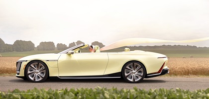 Driver side view of Cadillac SOLLEI concept vehicle in Manila Cream