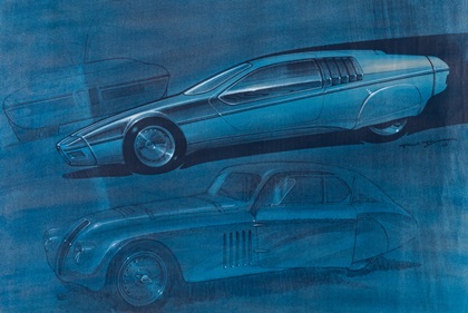 BMW Turbo Concept and BMW 328 Touring - Design Drawing by Paul Bracq, 1973